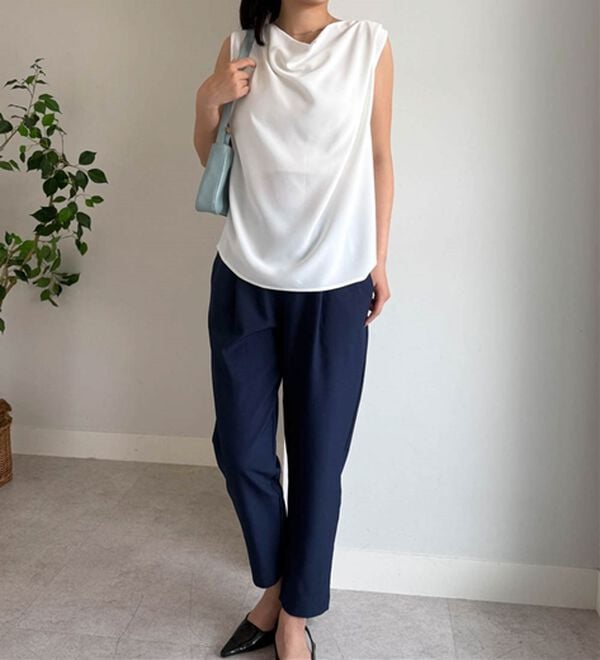 RANAN（ラナン）の「【ひんやり・ＵＶ】機能付麻調美脚タックテーパードパンツ（フルレングスパンツ）」｜詳細画像