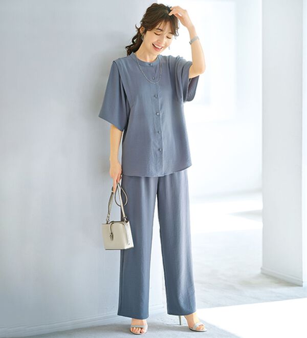 BELLUNA（ベルーナ）の「【快適Ｌａｂ．】お手入れ楽々ビンテージ調素材ワイドパンツ（ワイドパンツ・ガウチョ）」｜詳細画像