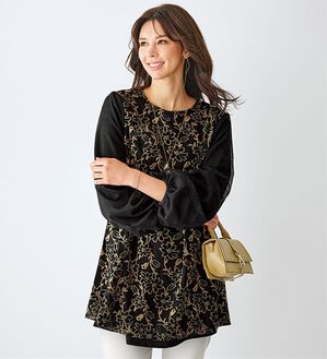 BELLUNA（ベルーナ）の「ベロア花柄チュール重ねチュニック（チュニック）」｜黒