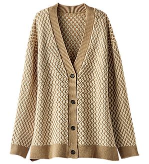 BELLUNA（ベルーナ）の「配色ジャカードニットカーディガン（ニットカーディガン）」｜ベージュ系