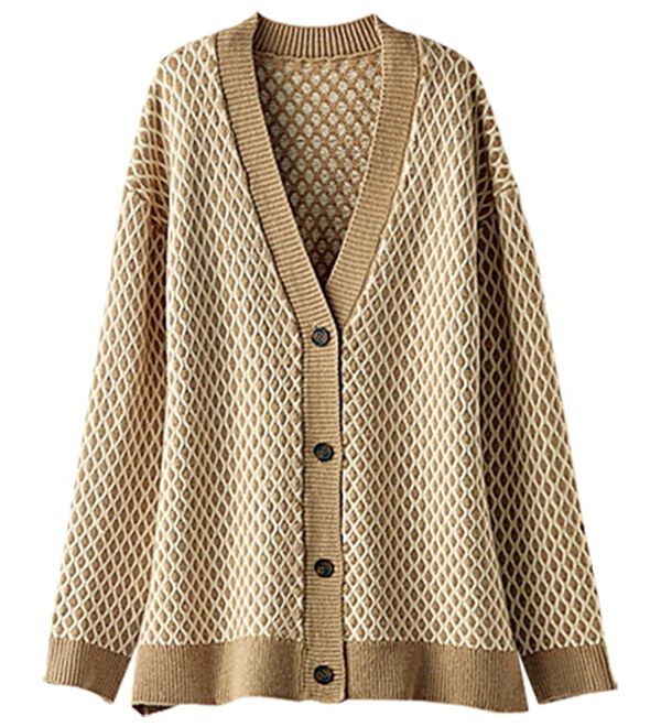 BELLUNA（ベルーナ）の「配色ジャカードニットカーディガン（ニットカーディガン）」｜ベージュ系