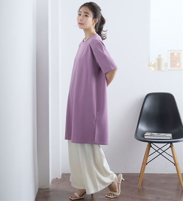 A HAPPY MARILYN（アハッピーマリリン）の「【Ｍ～８Ｌ】【接触冷感・吸水速乾】体型カバー五分袖チュニック（チュニック）」｜詳細画像