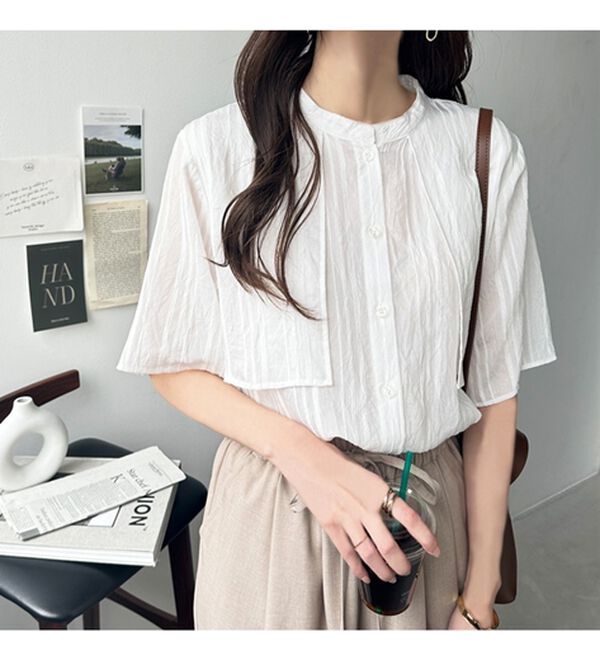 GeeRA（ジーラ）の「バンドカラーシアーストライプシャツ（シャツ）」｜詳細画像