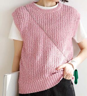 GeeRA（ジーラ）の「ミックスカラーメッシュニットトップス（ニット・セーター）」｜ピンク系