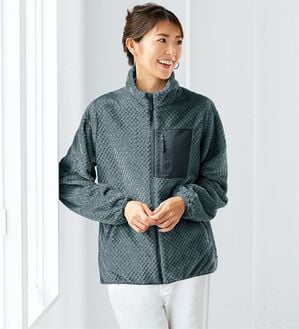 BELLUNA（ベルーナ）の「裏アルミ配色デザインあったかボアフリース（ブルゾン）」｜グレー系