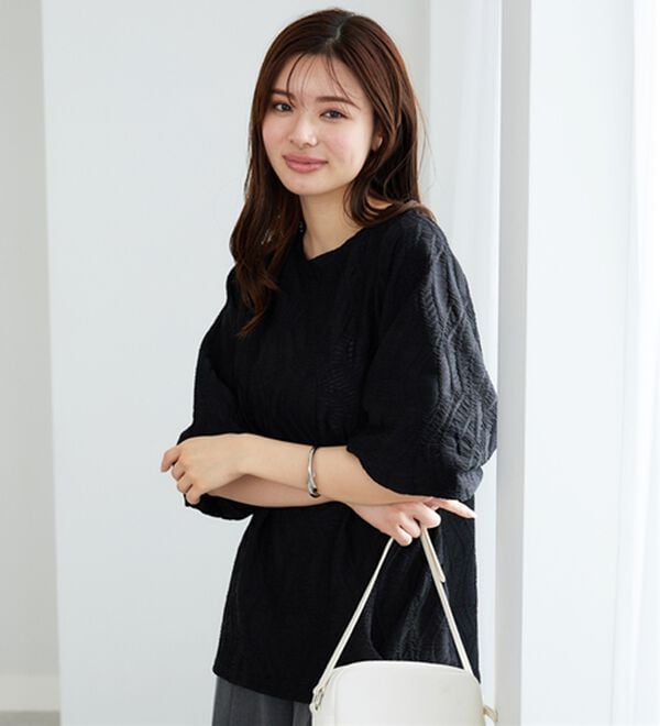 BELLUNA（ベルーナ）の「波柄ジャカードバルーン袖プルオーバー（カットソー）」｜詳細画像