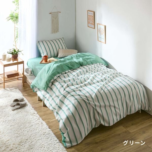 iellio（イエリオ）の「大人かわいいリバーシブルカバーリング＜ストライプ・北欧・掛布団カバー・枕カバー・ボックスシーツ・洗える・Ｃａｎｖａｓ＞（ボックスシーツ・ベッドシーツ）」｜詳細画像