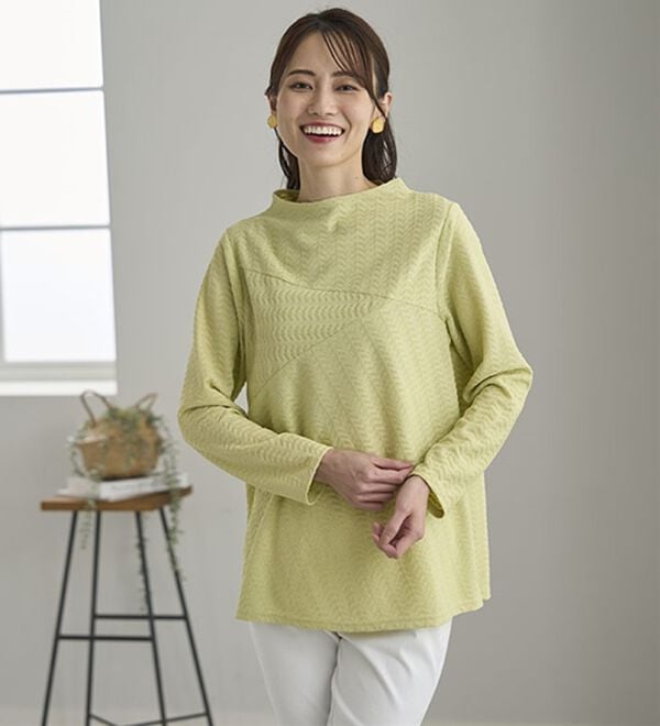 BELLUNA（ベルーナ）の「波柄ジャカード切替デザインプルオーバー（カットソー）」｜詳細画像