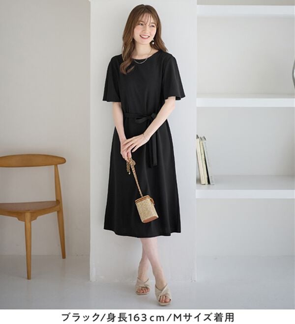 alotta（アロッタ）の「【4つの機能付】ひんやりフレア袖ベルト付ゆるワンピース（カットソーワンピース）」｜詳細画像