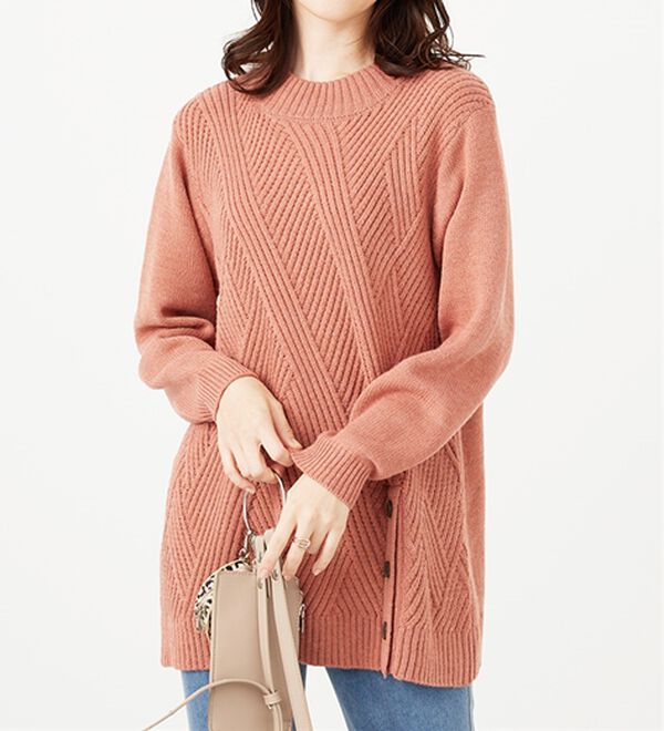 BELLUNA（ベルーナ）の「編地切替サイドボタンチュニック（チュニック）」｜詳細画像