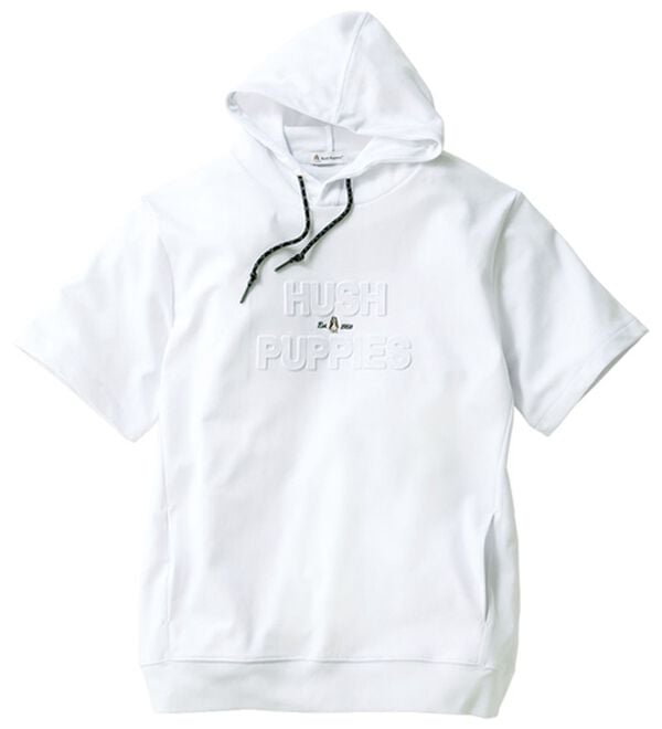 「ハッシュパピー　ロゴパーカーＴシャツ（メンズパーカー）」｜ホワイト