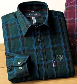 「＜ダンロップ・リファインド＞ふっくら両面起毛チェック柄シャツ（メンズシャツ）」｜グリーン