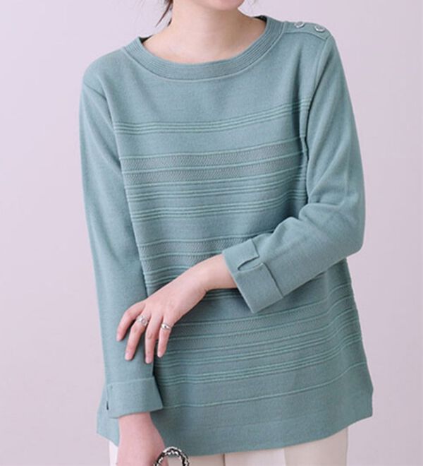 BELLUNA（ベルーナ）の「ミラノリブニットラメ使いプルオーバー（ニット・セーター）」｜セージ