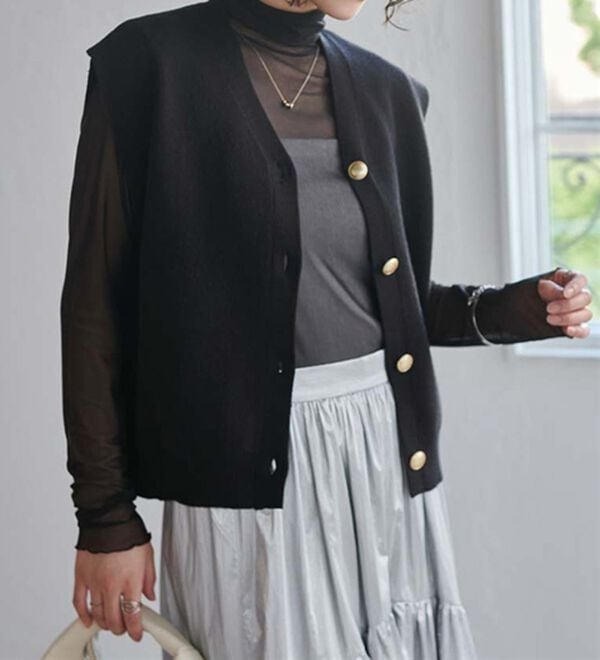 RANAN（ラナン）の「【ムースタッチ】洗える！ゴールド調ボタンニットベスト（ベスト）」｜詳細画像