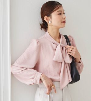 RANAN（ラナン）の「【UV・イージーケア機能付】ボウタイリボンブラウス（ブラウス）」｜ピンク