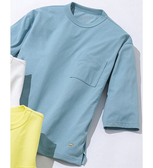 「＜ゴールデンベア＞長く着られる上質Ｔシャツ（メンズＴシャツ）」｜ブルー(7分袖)