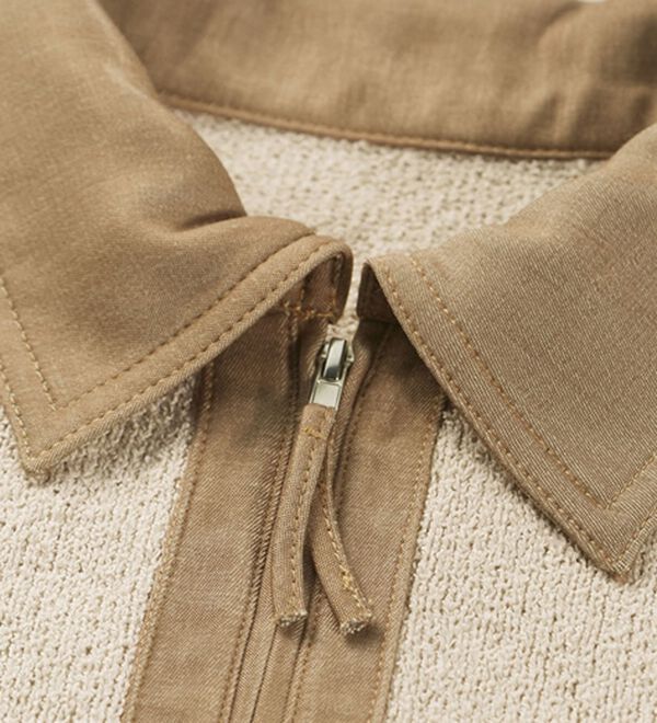 BELLUNA（ベルーナ）の「衿元デニム切替ニットポロシャツ（ニット・セーター）」｜詳細画像