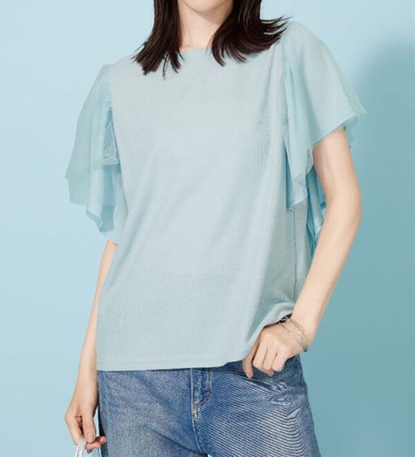 BELLUNA（ベルーナ）の「チュール使いフリル袖プルオーバー（カットソー）」｜詳細画像