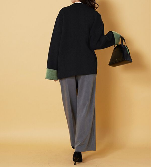 BELLUNA（ベルーナ）の「配色デザインふんわりニットジャケット（ハーフコート）」｜詳細画像