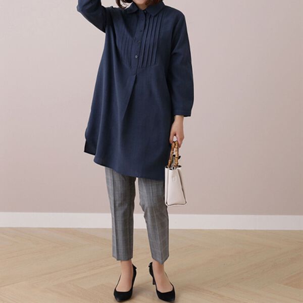 BELLUNA（ベルーナ）の「麻調素材ピンタックデザインチュニック（チュニック）」｜詳細画像