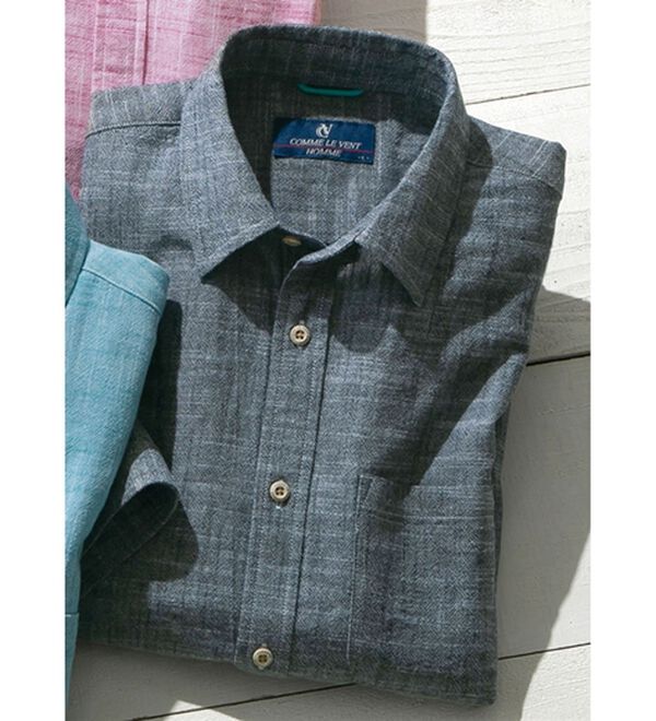 「＜コムルヴァン・オム＞綿１００％さらっと強撚７分袖シャツ（メンズシャツ）」｜ネイビー