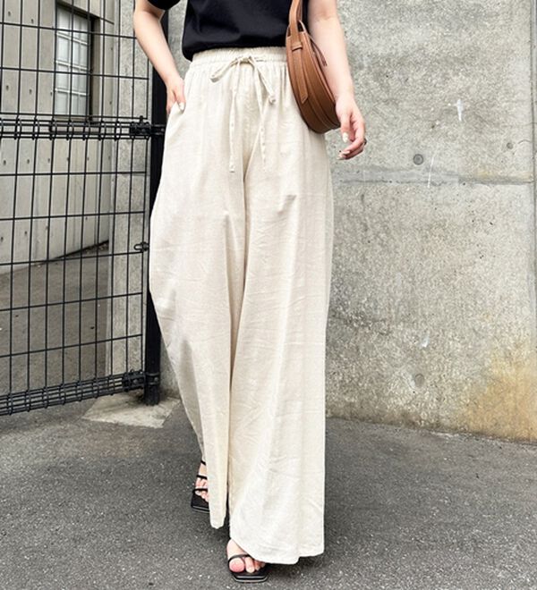 GeeRA（ジーラ）の「麻入りリラックスワイドパンツ（ワイドパンツ・ガウチョ）」｜詳細画像