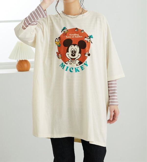BELLUNA（ベルーナ）の「＜Ｄｉｓｎｅｙ＞【ミッキー】ビッグ7分袖プリントTシャツ（Tシャツ）」｜詳細画像
