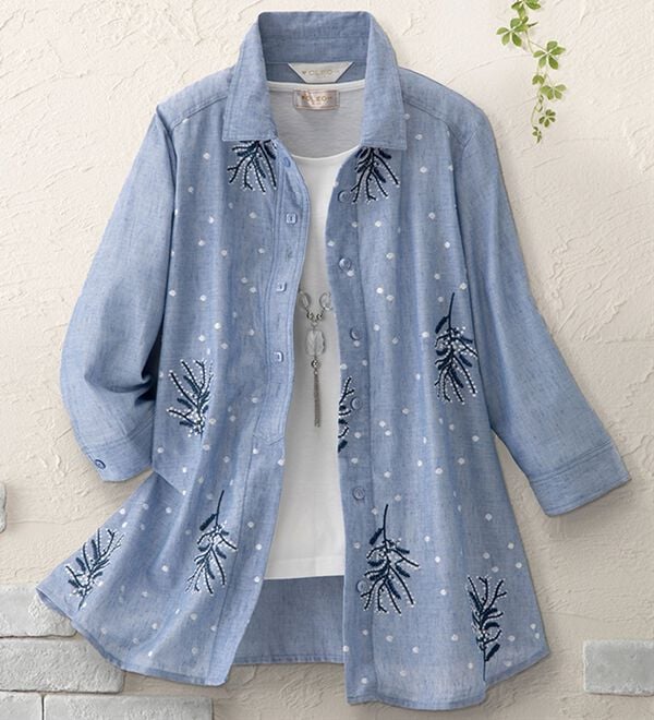 「麻混刺しゅうブラウス（ブラウス）」｜詳細画像