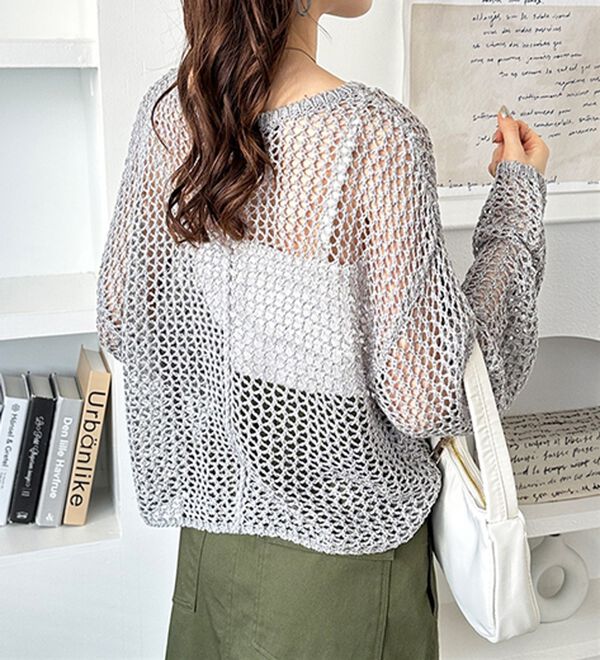 GeeRA（ジーラ）の「透かし編みメッシュニットプルオーバー（ニット・セーター）」｜詳細画像