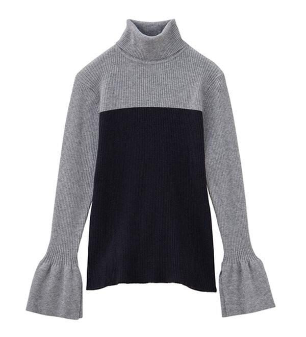 RANAN（ラナン）の「＜ムースタッチ＞洗える！バイカラータートルリブニット（ニット・セーター）」｜グレー／ブラック