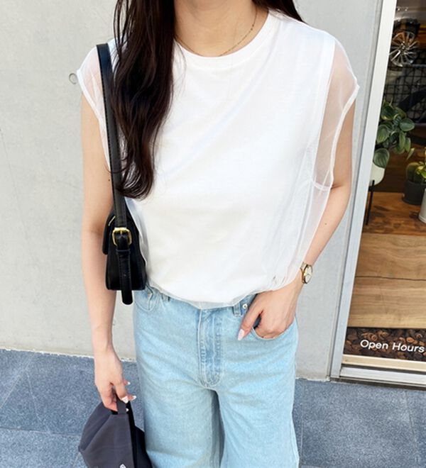 GeeRA（ジーラ）の「チュールカバーフレンチスリーブカットソー（カットソー）」｜詳細画像