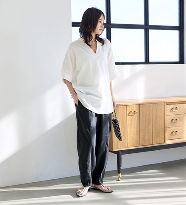 BELLUNA（ベルーナ）の「レーヨン麻入りゆったりワイドパンツ（フルレングスパンツ）」｜詳細画像