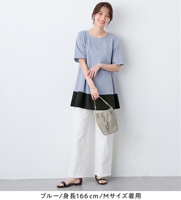 Viola e Viola（ヴィオラ エ ヴィオラ）の「【接触冷感】なめらか上品カットソー配色切替Ａラインチュニック（チュニック）」｜詳細画像