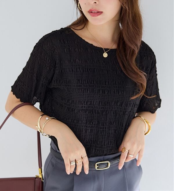 alotta（アロッタ）の「シアーシャーリングプルオーバー（カットソー）」｜ブラック