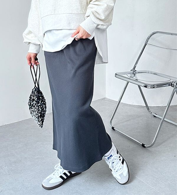 GeeRA（ジーラ）の「【着回し力◎】楽ちんすっきり見え！リブロングスカート（ロングスカート）」｜詳細画像
