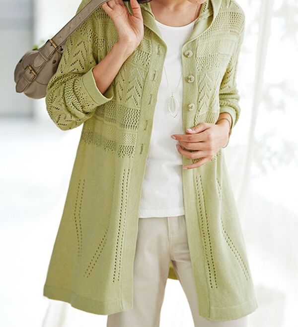 BELLUNA（ベルーナ）の「綿麻フードデザイン透かし編ニットジャケット（その他ジャケット）」｜詳細画像