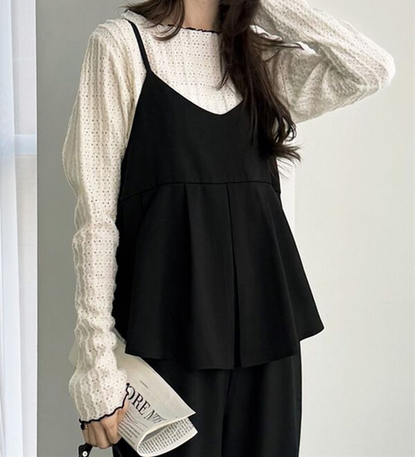 GeeRA（ジーラ）の「セットアップ風プリーツビスチェキャミサロペ（オールインワン）」｜詳細画像