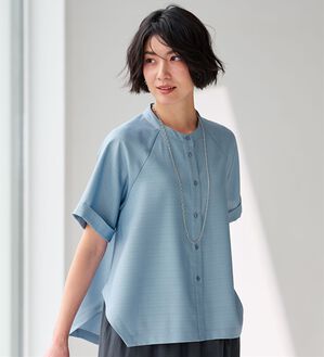 BELLUNA（ベルーナ）の「華奢見せ！麻調素材ラグラン切替ブラウス（ブラウス）」｜サックス