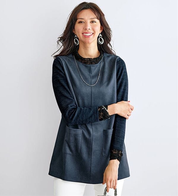 BELLUNA（ベルーナ）の「レース使いスエード調チュニック（チュニック）」｜詳細画像