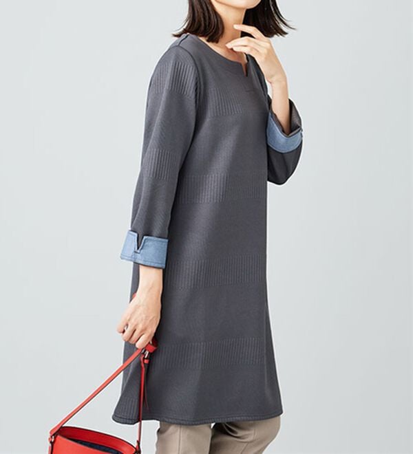 BELLUNA（ベルーナ）の「ボタン使いボーダージャカードワンピース（その他ワンピース）」｜詳細画像