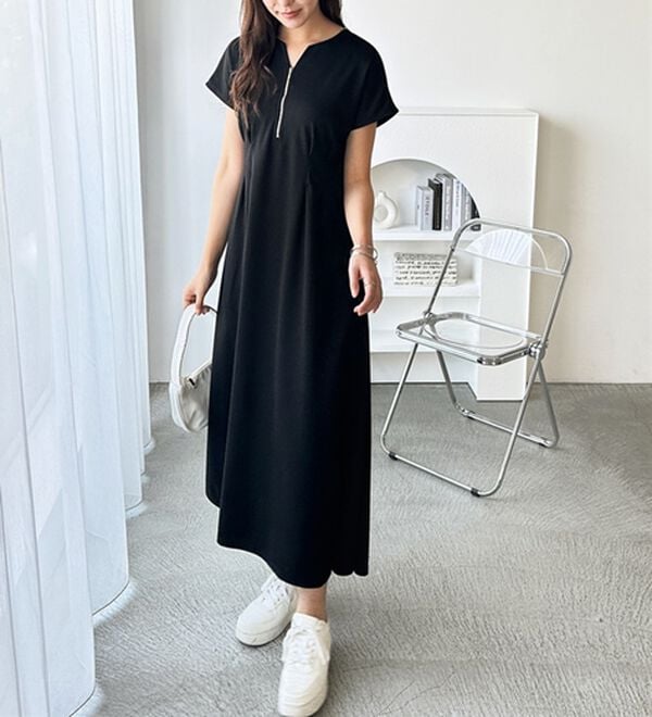 GeeRA（ジーラ）の「前後2WAYハーフジップフレンチ袖ワンピース（カットソーワンピース）」｜詳細画像