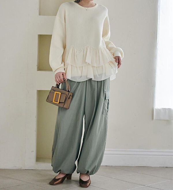 RANAN（ラナン）の「＜ムースタッチライト＞洗える！裾チュールドッキングニット（ニット・セーター）」｜詳細画像