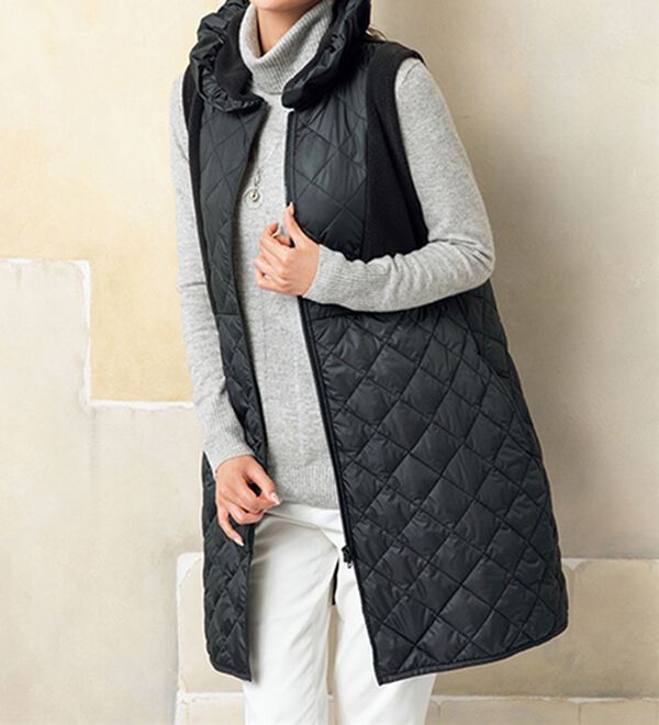 ルフラン（ルフラン）の「立ち衿あったかロングベスト（ベスト）」｜黒