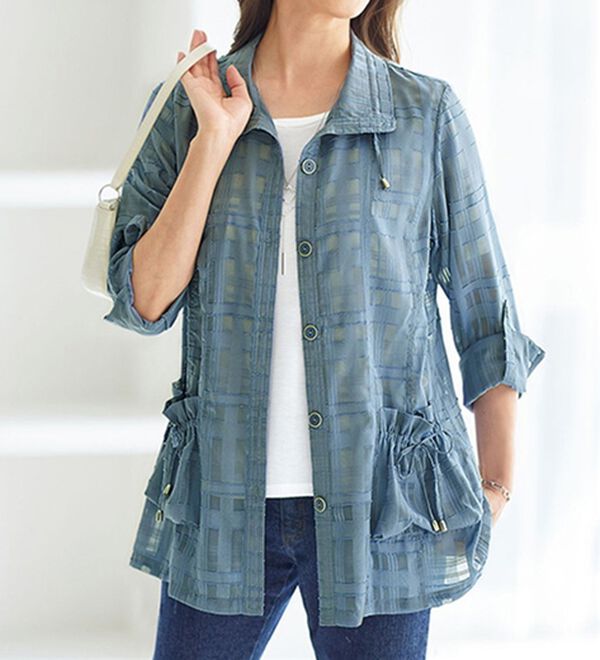 BELLUNA（ベルーナ）の「シアーチェック素材ベーシックジャケット（その他ジャケット）」｜ブルー