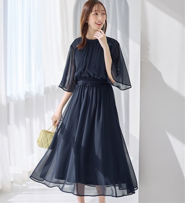 接触冷感】インナー付シャーリングシフォンワンピース - ベルーナ【公式】 