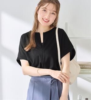 alotta（アロッタ）の「【接触冷感】ジップ使いドルマンブラウス（ブラウス）」｜ブラック
