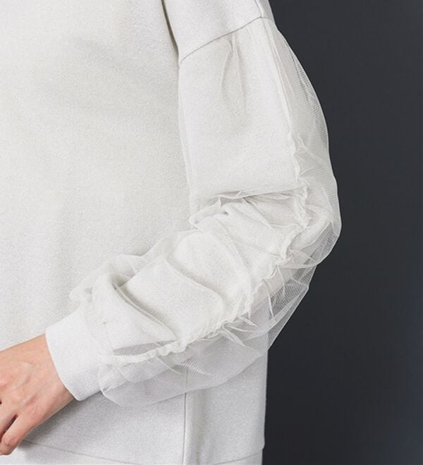 ラメ調袖チュールデザインカーディガン - ベルーナ【公式】