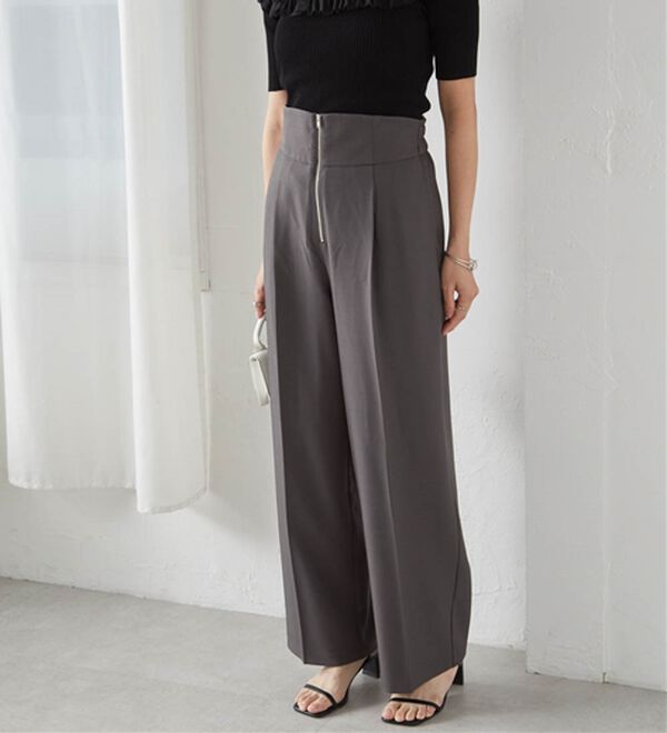 RANAN（ラナン）の「ハイウエストジップワイドパンツ（ワイドパンツ・ガウチョ）」｜詳細画像