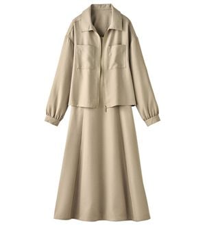 BELLUNA（ベルーナ）の「麻調ジャケット&times;キャミワンピアンサンブル（その他ワンピース）」｜グレージュ