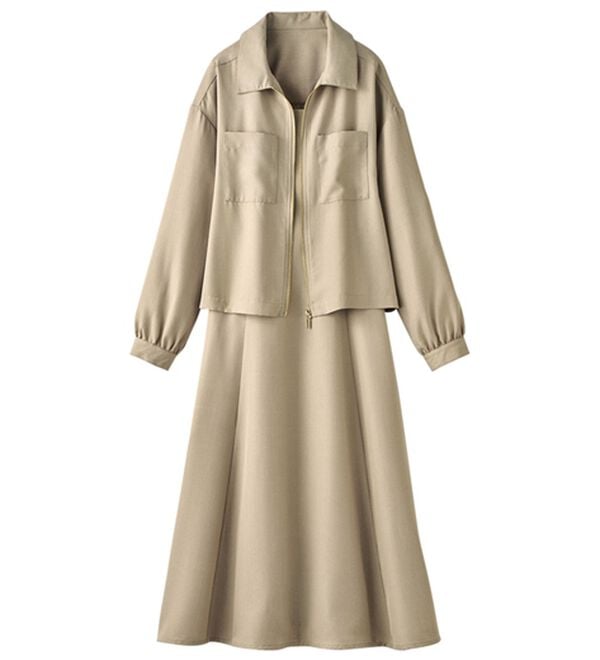 BELLUNA（ベルーナ）の「麻調ジャケット&times;キャミワンピアンサンブル（その他ワンピース）」｜グレージュ